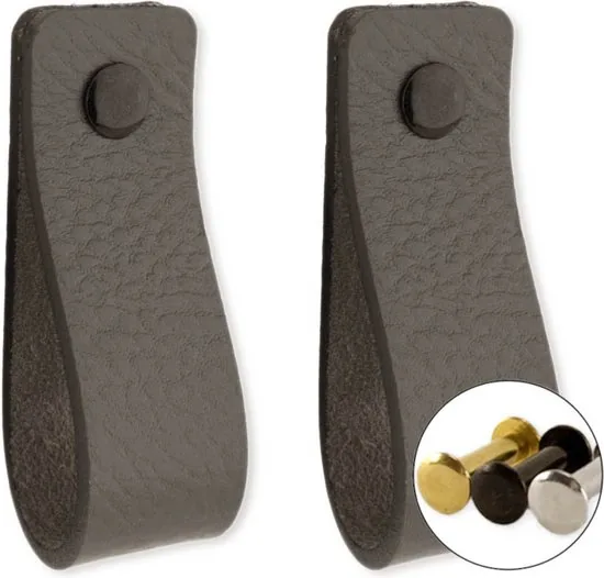 Leren handgrepen - Grijs - 2 stuks - 16,5 x 2,5 cm - incl. 3 kleuren schroeven voor de leren handgreep - Grijze handgrepen leer - Leren meubelgreep - Afbeelding 1
