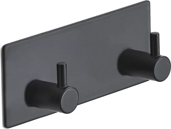 Brute Strength - RVS Handdoekhaak 2 haaks - Set van 2 Stuks - Zelfklevend zonder Boren - Zwart Vierkant - Badjas Theedoek Hanger Keuken Badkamer Handdoek Haakjes thumbnail 3
