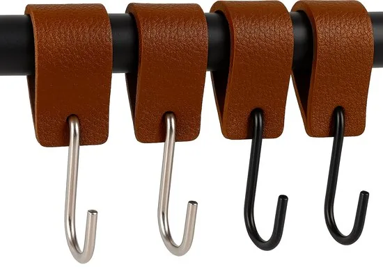 Brute Strength - Leren S-haak hangers - Cognac - 12 stuks - 12,5 x 2,5 cm - Zwart zilver - Leer thumbnail 8