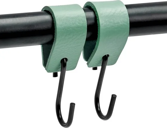 Brute Strength - Leren S-haak hangers - Vaalgroen - 6 stuks - 12,5 x 2,5 cm - Zwart zilver - Leer thumbnail 6