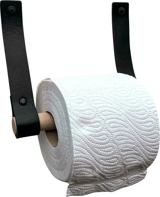 Leren Toiletrolhouder - Zwart - 100% Volnerfleer Toiletrolhouders - WC rolhouder hangend - Afbeelding 1