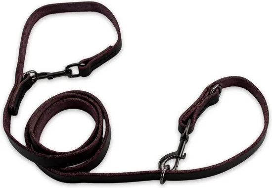 Multifunctionele Hondenriem - 220cm - Bruin met zwart - leren hondenriem - 100% volnerfleer - Afbeelding 1