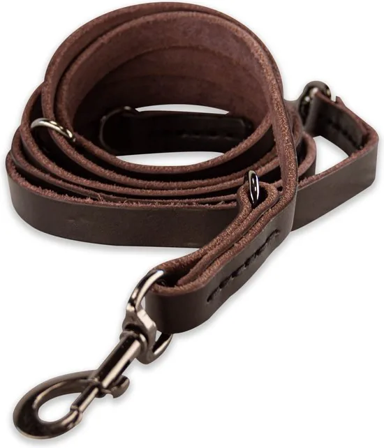 Multifunctionele Hondenriem - 220cm - Bruin met zwart - leren hondenriem - 100% volnerfleer thumbnail 4