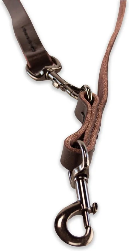 Multifunctionele Hondenriem - 220cm - Bruin met zwart - leren hondenriem - 100% volnerfleer thumbnail 5