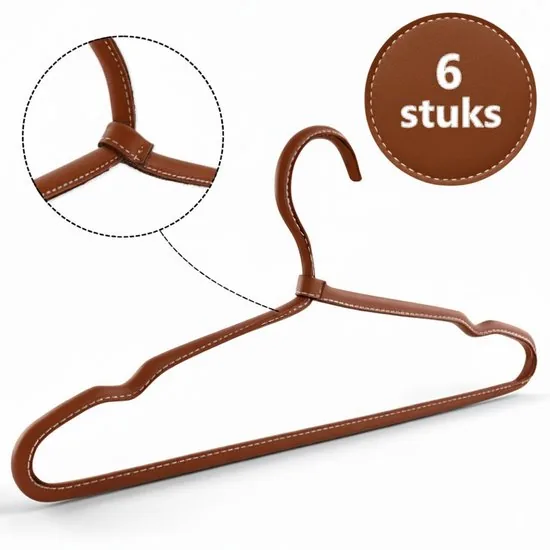 Brute Strength - Luxe leren kleerhanger - 6 stuks - Cognac - Luxe kledinghanger - Afbeelding 1
