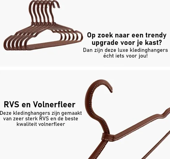 Brute Strength - Luxe leren kleerhanger - 6 stuks - Cognac - Luxe kledinghanger thumbnail 8