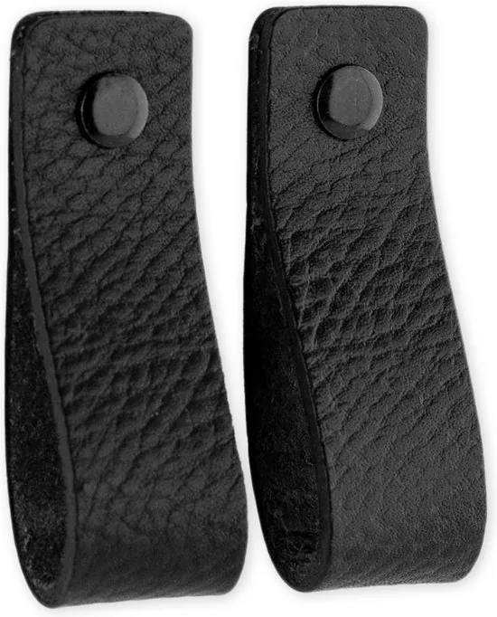 Leren handgrepen - Zwart - 4 stuks - 16,5 x 2,5 cm - Handgreep zwart - Handgrepen leer - Leren meubelgreep thumbnail 7