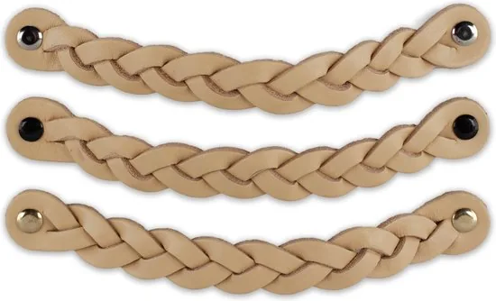 Leren handgrepen - Naturel - 6 stuks - Gevlochten - 20 x 2,5 cm - incl. 3 kleuren schroeven - Handgrepen leer thumbnail 3