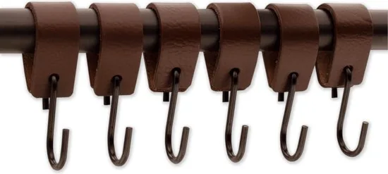 Brute Strength - Leren S-haak hangers - Bruin - 24 stuks - 12,5 x 2,5 cm - Zwart zilver - Leer - Afbeelding 1