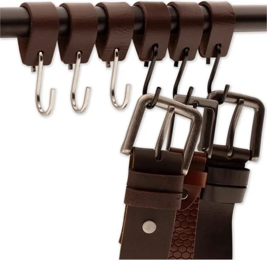 Brute Strength - Leren S-haak hangers - Bruin - 24 stuks - 12,5 x 2,5 cm - Zwart zilver - Leer thumbnail 4