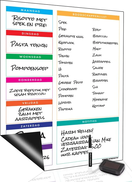 Brute Strength - Magnetisch Weekplanner whiteboard (14) -A3 - Boodschappenlijst - Planbord - Familieplanner - Maaltijdplanner - To Do Planner - Afbeelding 1