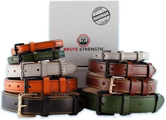 Brute Strength - Luxe leren halsband hond - Oranje - S - (26 - 33 cm) x 1,5cm thumbnail 2