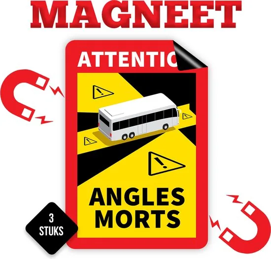 Brute Strength - Voordeelset 3 Magneet Stickers Dode Hoek Frankrijk - Bus - Camper - Attention Angles Morts - Duurzame Kwaliteit - Formaat 17 x 25 cm - Afbeelding 1