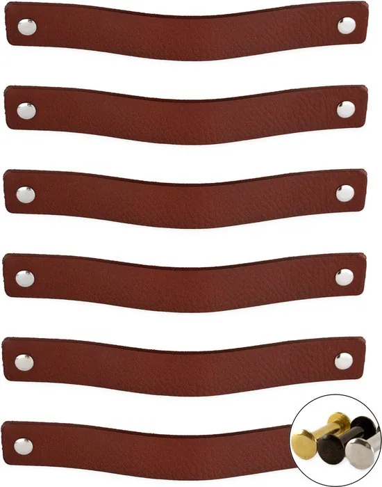 Leren handgrepen - Cognac - 24 stuks - 20,0 x 2,5 cm - incl. 3 kleuren schroeven - Handgrepen leer - Leren meubelgreep - Afbeelding 1