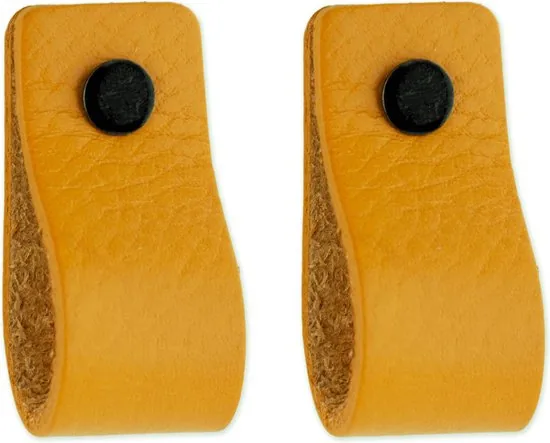 Leren handgrepen - Okergeel - 12 stuks - 12,5 x 2,5 cm - incl. 3 kleuren schroeven - Gele handgrepen leer - Leren meubelgreep thumbnail 6