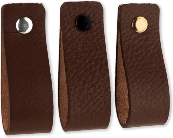 Leren handgrepen - Bruin - 2 stuks - 16,5 x 2,5 cm - incl. 3 kleuren schroeven - Handgrepen leer - Leren meubelgreep thumbnail 4