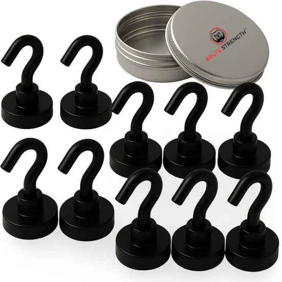 Brute Strength - Super sterke magnetische ophanghaakjes - Zwart - 20 mm - 10 stuks - Ophanghaken - Magneet haakjes sterk - Afbeelding 1