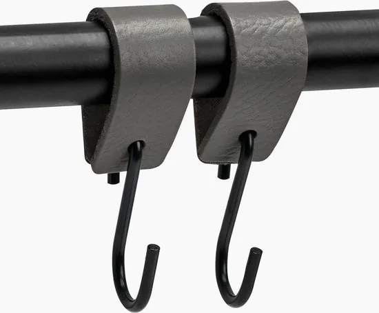 Brute Strength - Leren S-haak hangers - Grijs - 4 stuks - 12,5 x 2,5 cm - Zwart zilver - Leer thumbnail 3