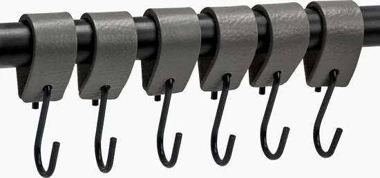Brute Strength - Leren S-haak hangers - Grijs - 4 stuks - 12,5 x 2,5 cm - Zwart zilver - Leer thumbnail 4