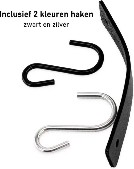 Brute Strength - Leren S-haak hangers - Grijs - 4 stuks - 12,5 x 2,5 cm - Zwart zilver - Leer thumbnail 6
