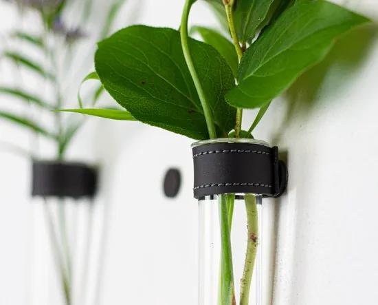 TWILG - Magnetische Muurvaasjes - Stek vaasjes - 6 Stuks - Glas - Zwart leer thumbnail 3