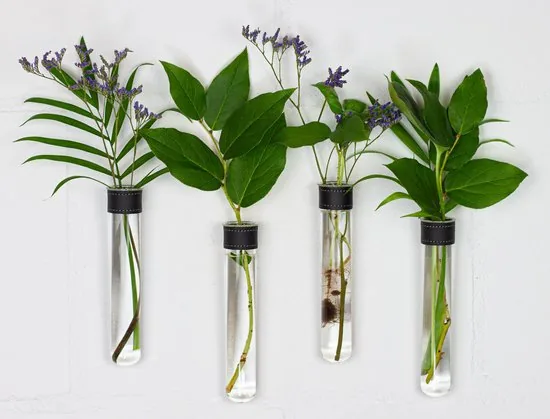 TWILG - Magnetische Muurvaasjes - Stek vaasjes - 6 Stuks - Glas - Zwart leer thumbnail 5