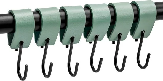 Brute Strength - Leren S-haak hangers - Vaalgroen - 24 stuks - 12,5 x 2,5 cm - Zwart zilver - Leer - Afbeelding 1
