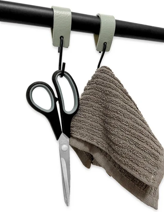 Brute Strength - Leren S-haak hangers - Vaalgroen - 24 stuks - 12,5 x 2,5 cm - Zwart zilver - Leer thumbnail 5