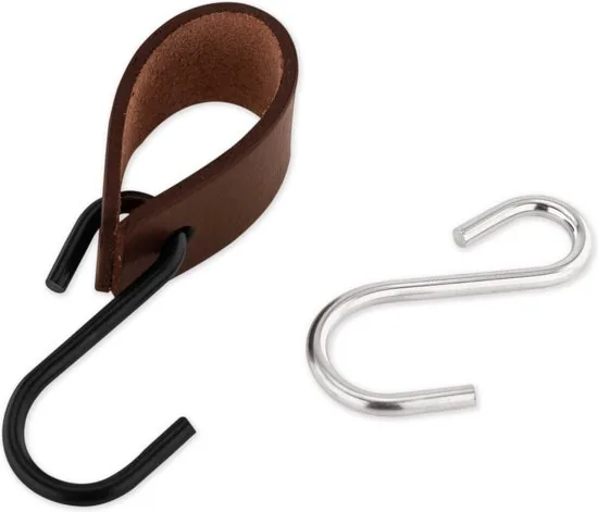 Brute Strength - Leren S-haak hangers - Bruin - 2 stuks - 12,5 x 2,5 cm - Zwart zilver - Leer thumbnail 7