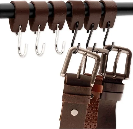 Brute Strength - Leren S-haak hangers - Bruin - 2 stuks - 12,5 x 2,5 cm - Zwart zilver - Leer thumbnail 8