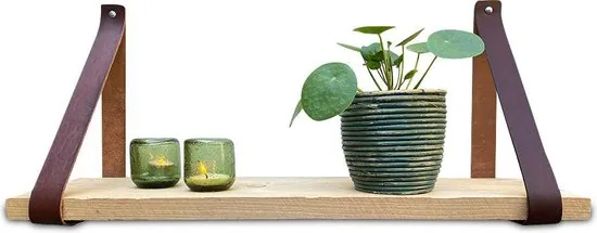 Leren plankdragers - Kastanje Bruin - 6 stuks - Echt lederen planken dragers - Wandplank industrieel - Legplankdrager - Schapdrager - Afbeelding 1