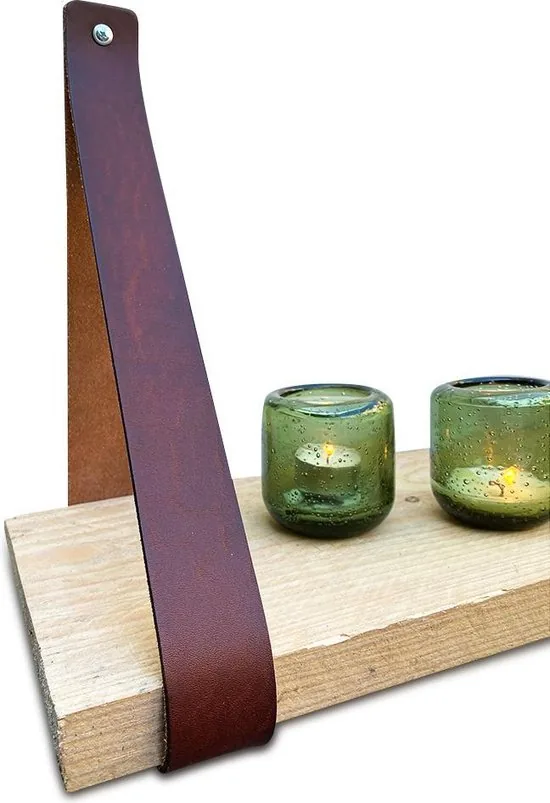 Leren plankdragers - Kastanje Bruin - 6 stuks - Echt lederen planken dragers - Wandplank industrieel - Legplankdrager - Schapdrager thumbnail 4