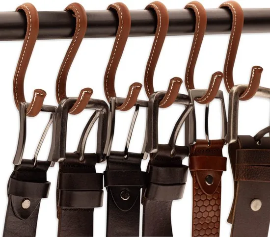 Brute Strength - Leren S-haken - Cognac - 2 stuks - Kledinghaak - Leer thumbnail 5