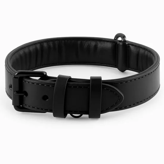 Brute Strength - Luxe leren halsband hond - Zwart met zwarte stiksels - XL - (56 - 63) x 3,5 cm - Afbeelding 1