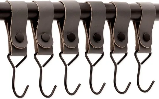 Brute Strength - Multifunctionele Haak Met Lederen Lus - Grijs - 6 stuks - Kapstokhaak - Kampeerhaak - Leer - Afbeelding 1