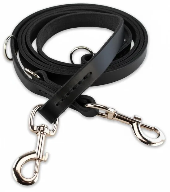 Multifunctionele Hondenriem - 220cm - Zwart - leren hondenriem - 100% volnerfleer - Afbeelding 1