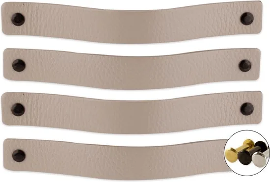 Leren handgrepen - Licht Grijs - 4 stuks - 20 x 2,5 cm - Handgrepen leer - Leren meubelgreep - Leren handvaten kast - Afbeelding 1