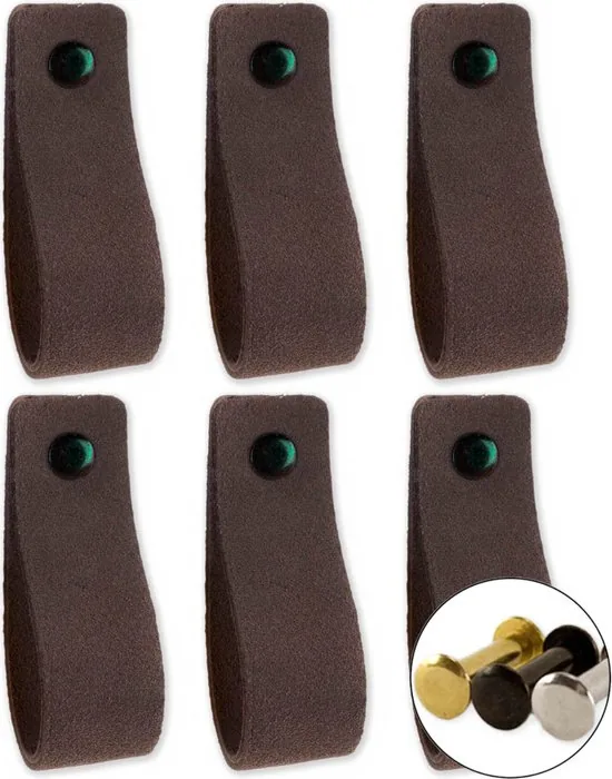 Leren handgrepen van zacht suede - Grijs - 6 stuks - 16,5 x 2,5 cm - incl. 3 kleuren schroeven - Handgrepen leer - Leren meubelgreep thumbnail 1