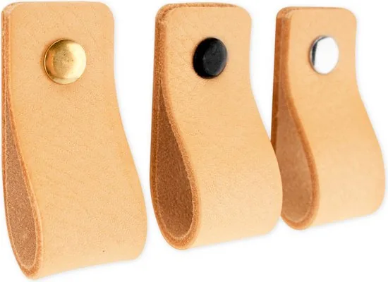 Leren handgrepen - Naturel - 6 stuks - 12,5 x 2,5 cm - incl. 3 kleuren schroeven - Handgrepen leer - Leren meubelgreep thumbnail 4