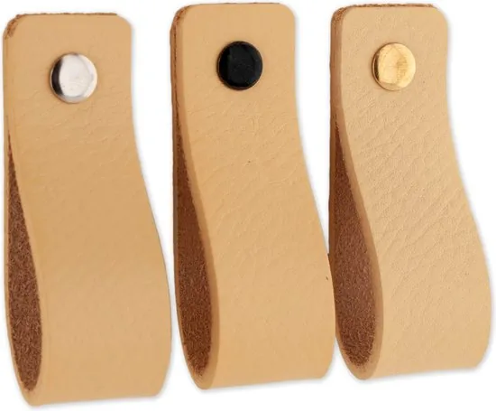 Leren handgrepen - Naturel - 24 stuks - 16,5 x 2,5 cm - incl. 3 kleuren schroeven - Handgrepen leer - Leren meubelgreep thumbnail 3