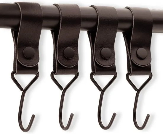 Brute Strength - Multifunctionele Haak Met Lederen Lus - Zwart - 4 stuks - Kapstokhaak - Kampeerhaak - Leer - Afbeelding 1