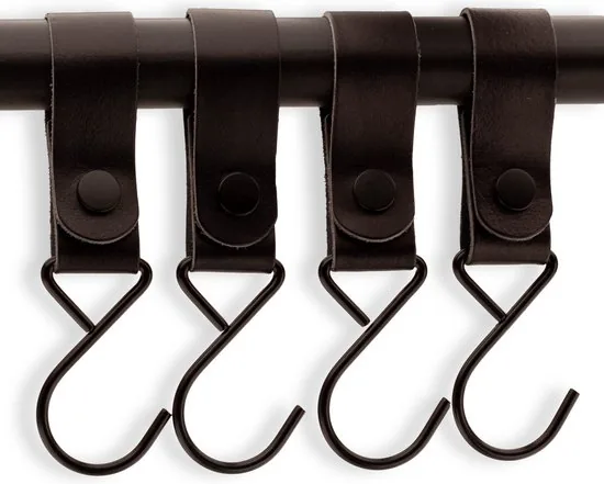 Brute Strength - Multifunctionele Haak Met Lederen Lus - Zwart - 4 stuks - Kapstokhaak - Kampeerhaak - Leer thumbnail 4