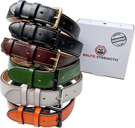 Brute Strength - Luxe leren halsband hond - Zwart met zwarte stiksels - XXL - (66 - 73) x 3,5 cm thumbnail 2