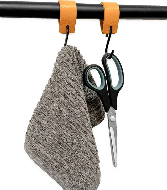 Brute Strength - Leren S-haak hangers - Okergeel - 6 stuks - 12,5 x 2,5 cm - Zwart zilver - Leer thumbnail 4