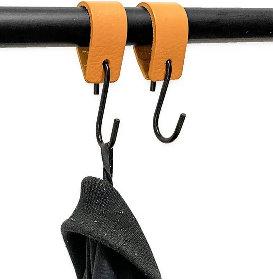 Brute Strength - Leren S-haak hangers - Okergeel - 6 stuks - 12,5 x 2,5 cm - Zwart zilver - Leer thumbnail 5