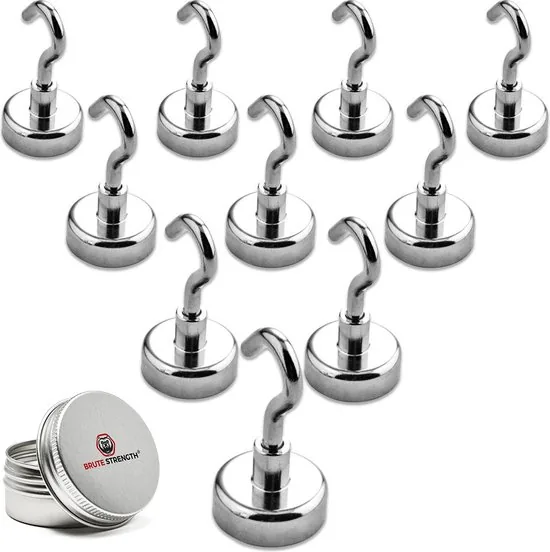 Brute Strength - Super sterke magnetische ophanghaakjes - 20 mm - 10 stuks - Ophanghaken - Magneet haakjes sterk - Haak magneten - Afbeelding 1