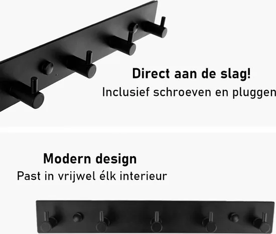 Brute Strength - RVS Kapstok - 5 haken - 32 cm - Mat Zwart - Wandkapstok industrieel - Hangend Design Muurkapstok thumbnail 6