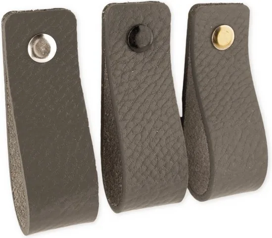 Leren handgrepen - Grijs - 24 stuks - 16,5 x 2,5 cm - incl. 3 kleuren schroeven - Grijze handgrepen leer - Leren meubelgreep thumbnail 7