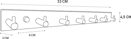 Brute Strength - RVS Kapstok - 8 - haaks - 53 cm - Mat Zwart - Wandkapstok thumbnail 4