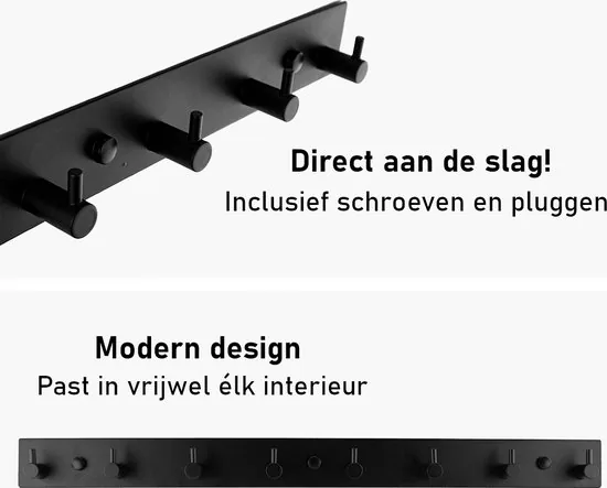 Brute Strength - RVS Kapstok - 8 - haaks - 53 cm - Mat Zwart - Wandkapstok thumbnail 5